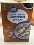 Great Value Frosted shredded wheat lightly sweetened whole grain cereal