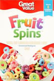 Great Value Fruit spins sweetened multigrain cereal with