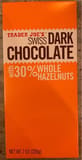 Trader Joe's SWISS DARK CHOCOLATE with 30% WHOLE HAZELNUTS