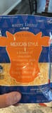 Happy Farms by ALDI Mexican Style a blend of cheddar, monterey jack, asadero & quesadilla finely shredded cheeses
