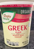 Simply Nature Greek plain whole milk yogurt